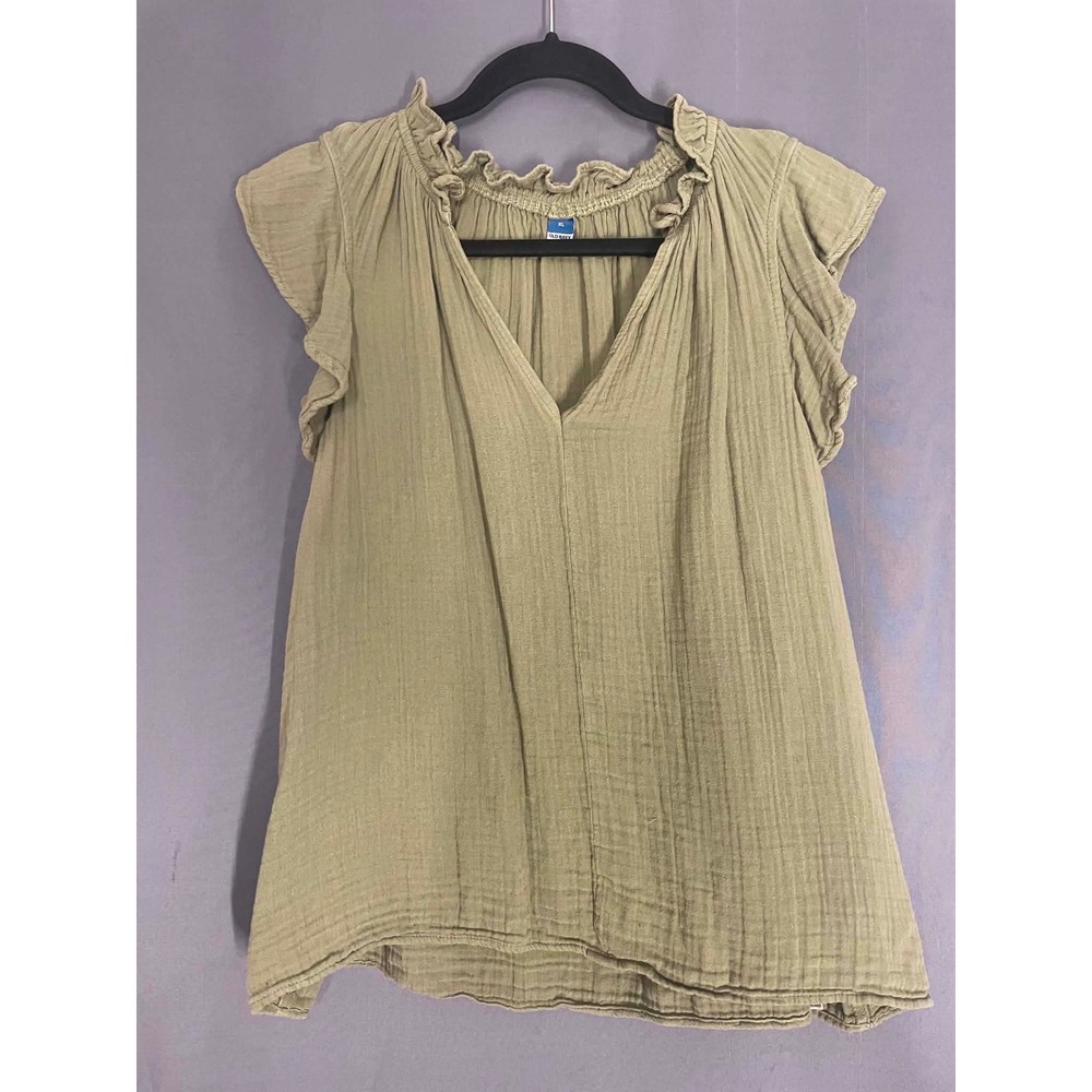 Old Navy Olive Green Gauze Ruffle Flutter Sleeve V-Neck Blouse Plus Size XL Top